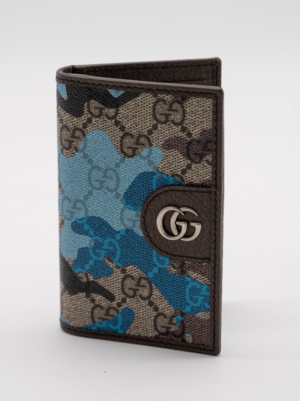 Gucci Long Card Case Wallet GG Monogram Marbled Blue Camo Canvas
